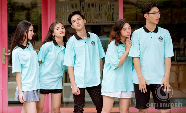 Áo lớp Oversize cổ bẻ màu thiên thanh