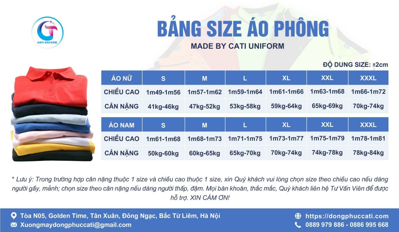 Bảng size áo đồng phục