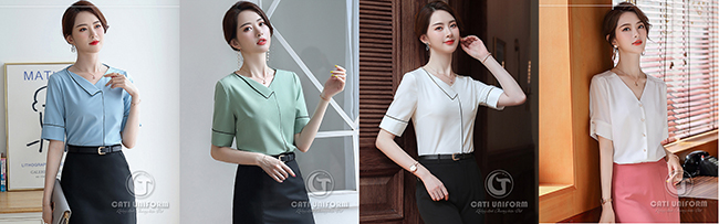 áo sơ mi công sở nữ cổ V