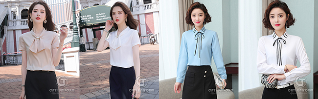 áo sơ mi công sở nữ dáng thắt nơ