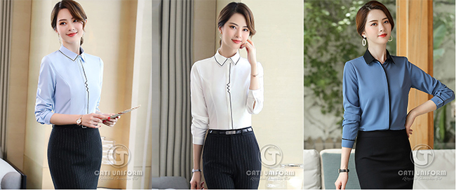 áo sơ mi công sở nữ dáng dài tay